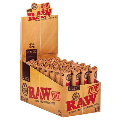 RAW Classic Natural Unrefined Pre-Roll Cones 1 1/4 Rolling Papers