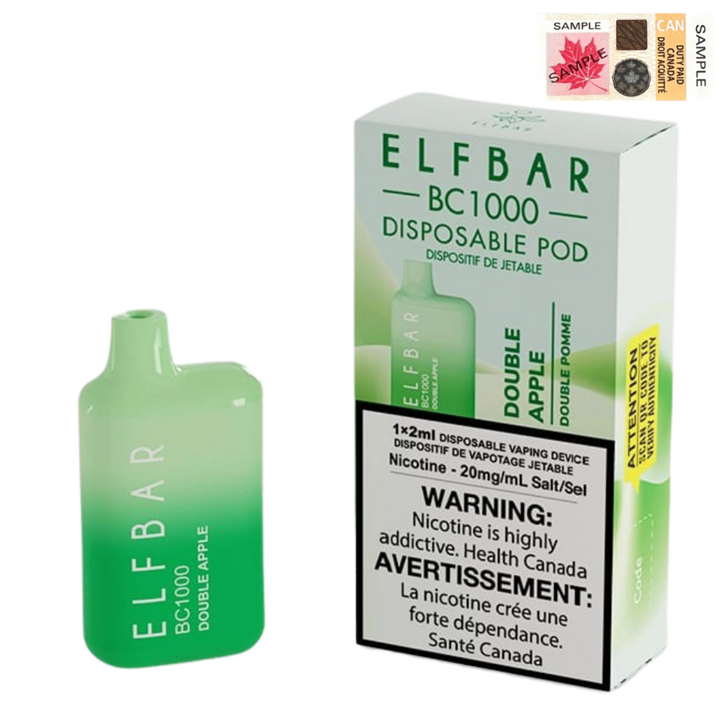 [Disposables] ELF Bar BC1000 - Double Apple Disposable Pod Systems Vancouver Toronto Calgary Richmond Montreal Kingsway Winnipeg Quebec Coquitlam Canada Canadian Vapes Shop Free Shipping E-Juice Mods Nic Salt