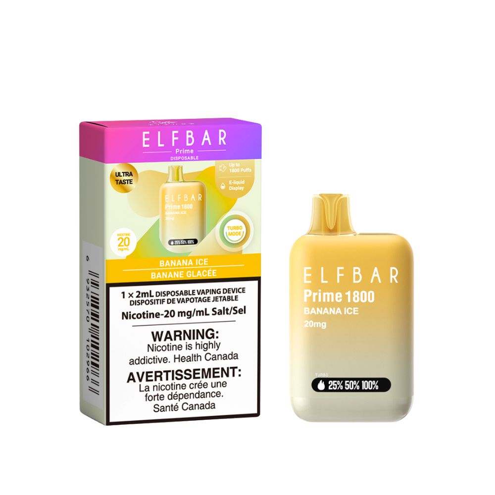 [Disposables] ELF Bar Prime 1800 - Banana Ice Disposable Pod Systems Vancouver Toronto Calgary Richmond Montreal Kingsway Winnipeg Quebec Coquitlam Canada Canadian Vapes Shop Free Shipping E-Juice Mods Nic Salt