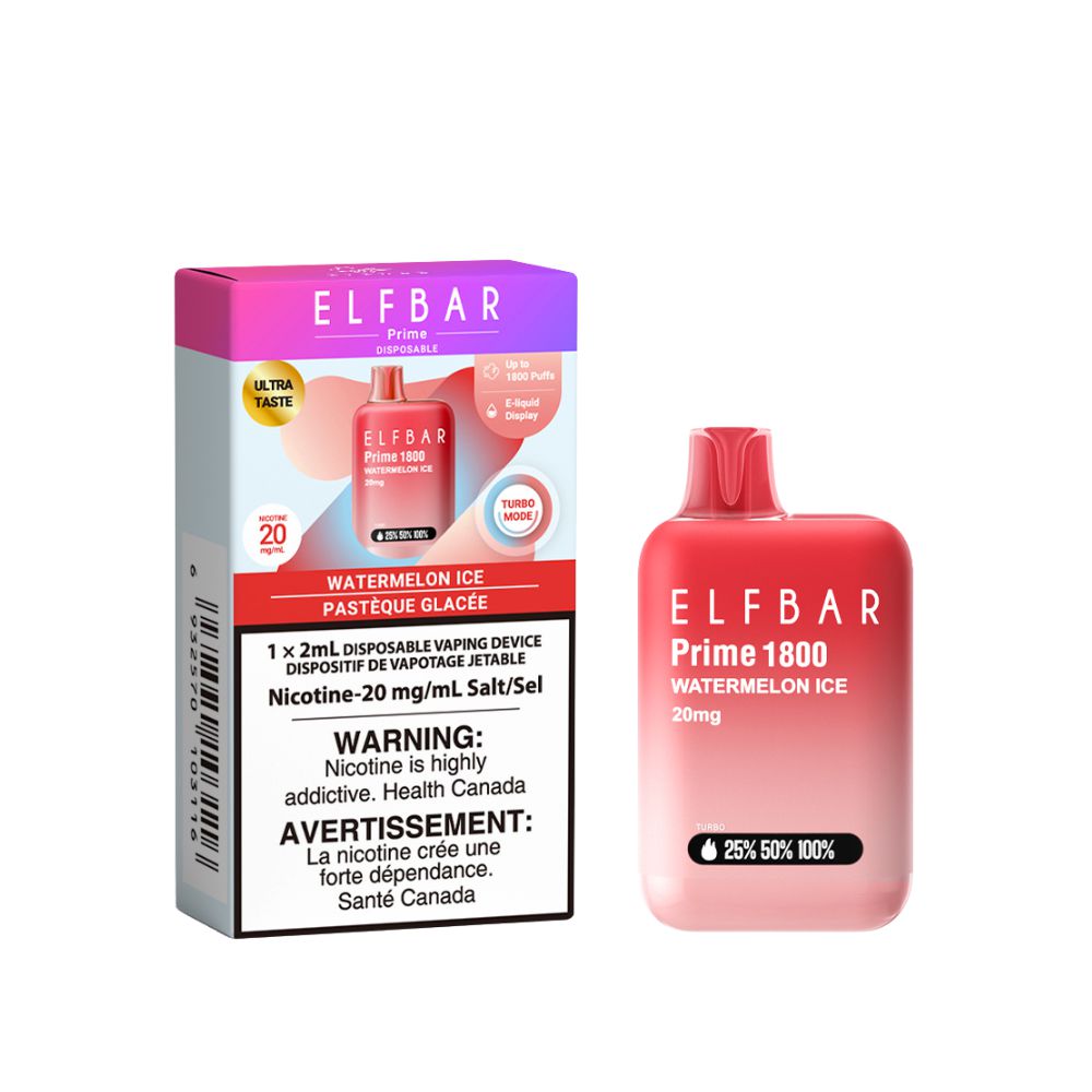 [Disposables] ELF Bar Prime 1800 - Watermelon Ice Disposable Pod Systems Vancouver Toronto Calgary Richmond Montreal Kingsway Winnipeg Quebec Coquitlam Canada Canadian Vapes Shop Free Shipping E-Juice Mods Nic Salt