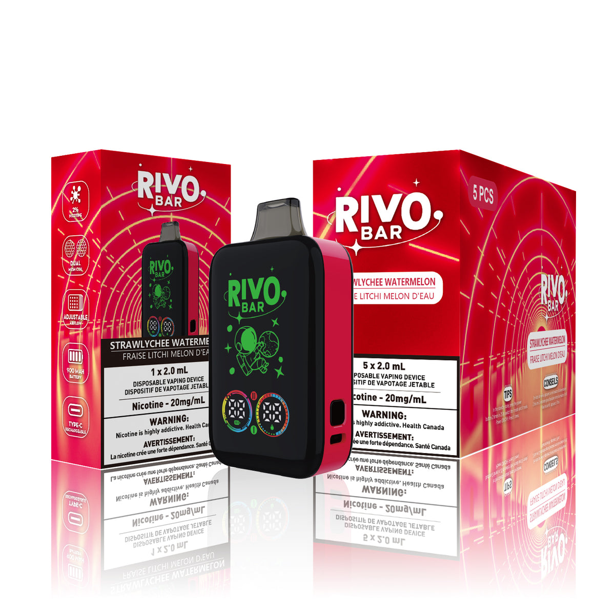[Disposables] RIVO Bar - Strawlychee Watermelon-Disposable Pod Systems-RIVO Bar-20mg-Lucky 8 Vapes