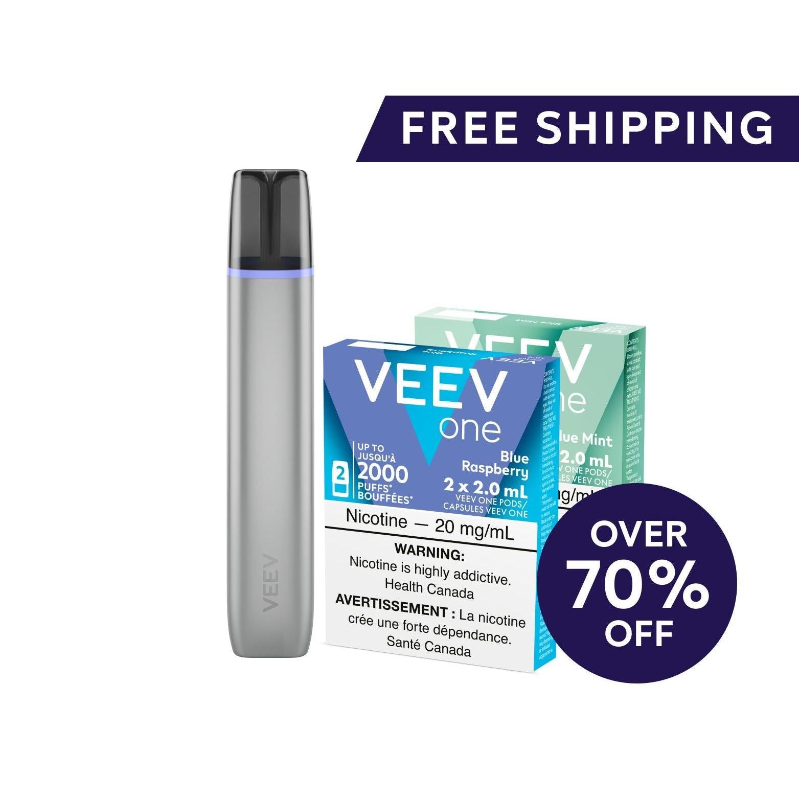 VEEV One – 1 Device & 2 Pods + Free Shipping - Silky Grey-Promotional Bundles-VEEV One-Blue Mint-Blue Mint-Lucky 8 Vapes