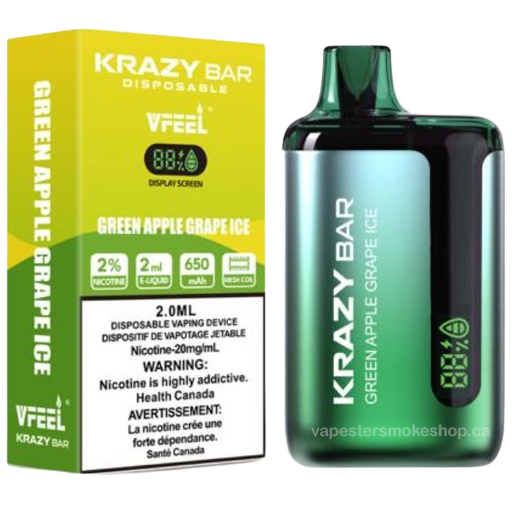 [Disposables] Krazy Bar - Green Apple Grape Ice Disposable Pod Systems Vancouver Toronto Calgary Richmond Montreal Kingsway Winnipeg Quebec Coquitlam Canada Canadian Vapes Shop Free Shipping E-Juice Mods Nic Salt