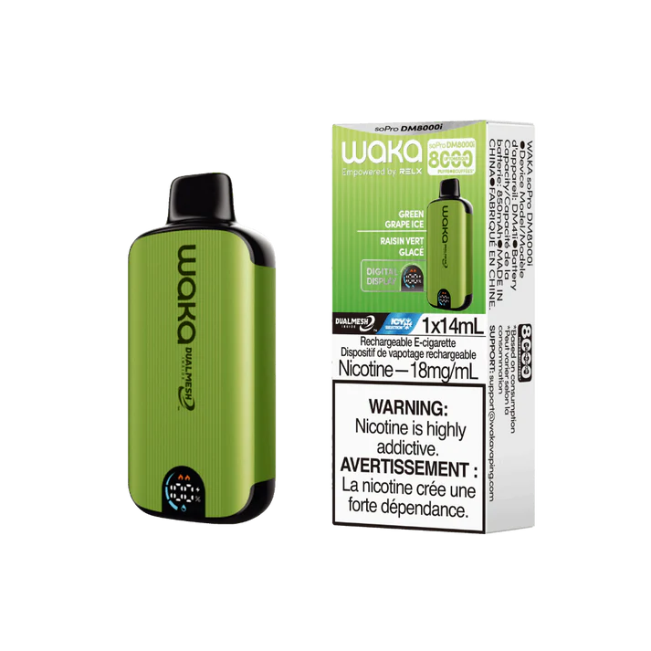 [Disposables] WAKA SoPro DM8000i - Green Grape Ice (ICY Selection) Disposable Pod Systems Vancouver Toronto Calgary Richmond Montreal Kingsway Winnipeg Quebec Coquitlam Canada Canadian Vapes Shop Free Shipping E-Juice Mods Nic Salt