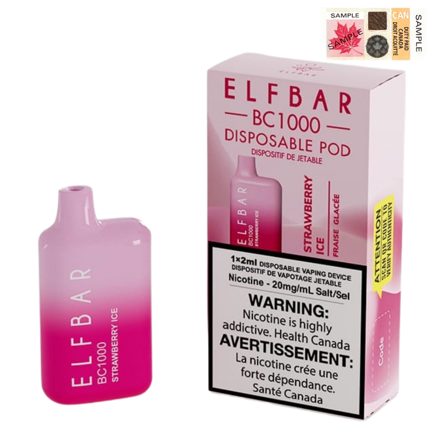 [Disposables] ELF Bar BC1000 - Strawberry Ice Disposable Pod Systems Vancouver Toronto Calgary Richmond Montreal Kingsway Winnipeg Quebec Coquitlam Canada Canadian Vapes Shop Free Shipping E-Juice Mods Nic Salt