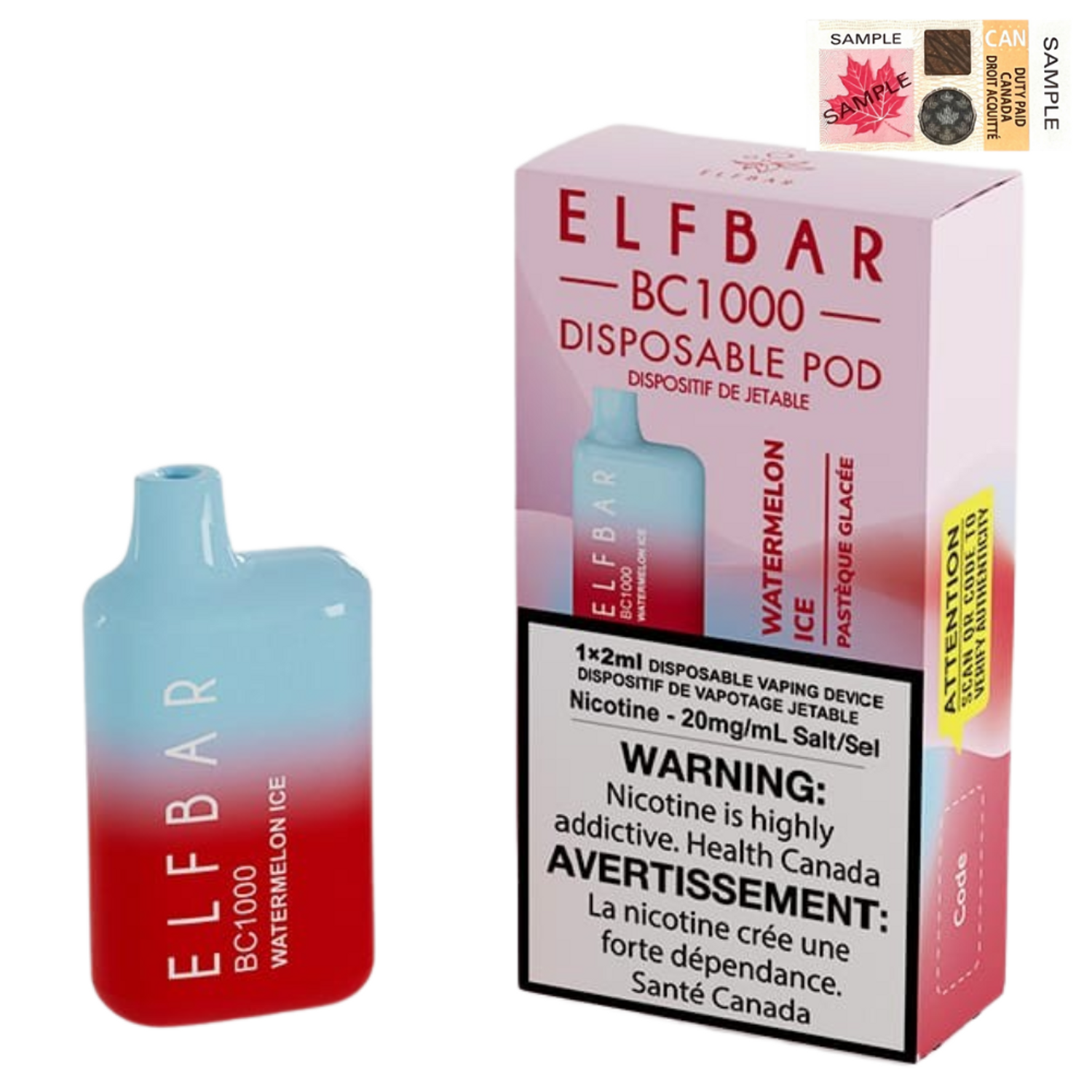 [Disposables] ELF Bar BC1000 - Watermelon Ice Disposable Pod Systems Vancouver Toronto Calgary Richmond Montreal Kingsway Winnipeg Quebec Coquitlam Canada Canadian Vapes Shop Free Shipping E-Juice Mods Nic Salt