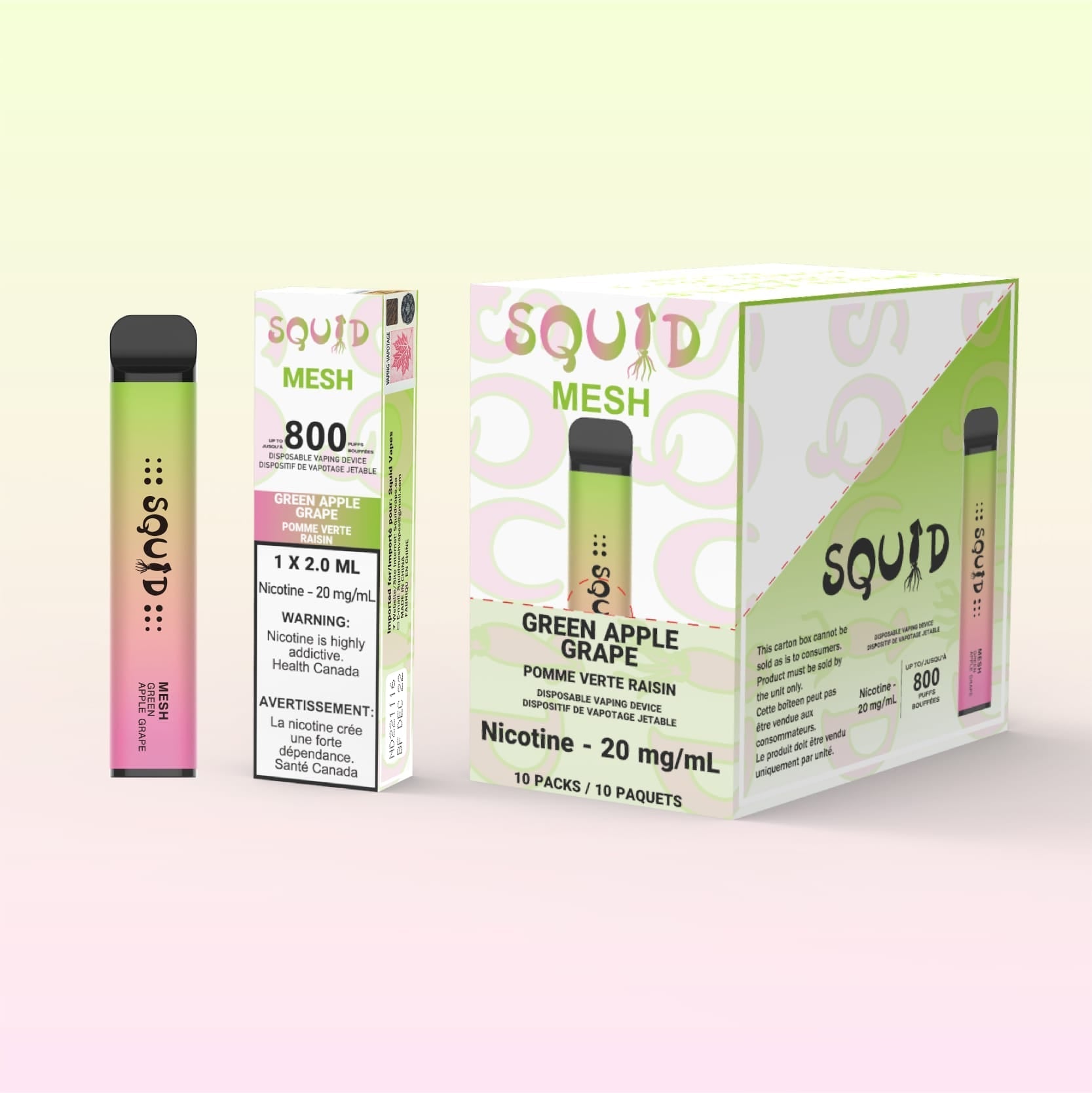 [Disposables] - Squid Green Apple Grape Disposable Pod Systems Vancouver Toronto Calgary Richmond Montreal Kingsway Winnipeg Quebec Coquitlam Canada Canadian Vapes Shop Free Shipping E-Juice Mods Nic Salt